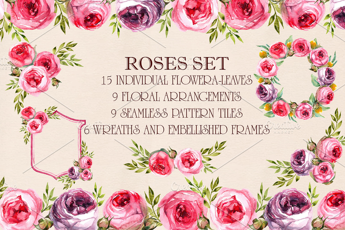 watercolor set Peony-pink rose, a Texture Graphic by Antikva17 (Photo 1 of 5)