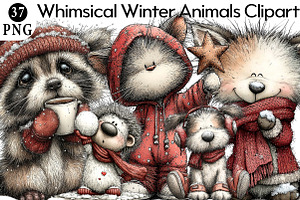 Whimsical Winter Animals Clipart Png, an Illustration by Daily.Designs