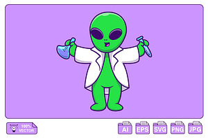 Cute Alien Scientist Holding Chemica, a Technology Illustration by Artstorystudio