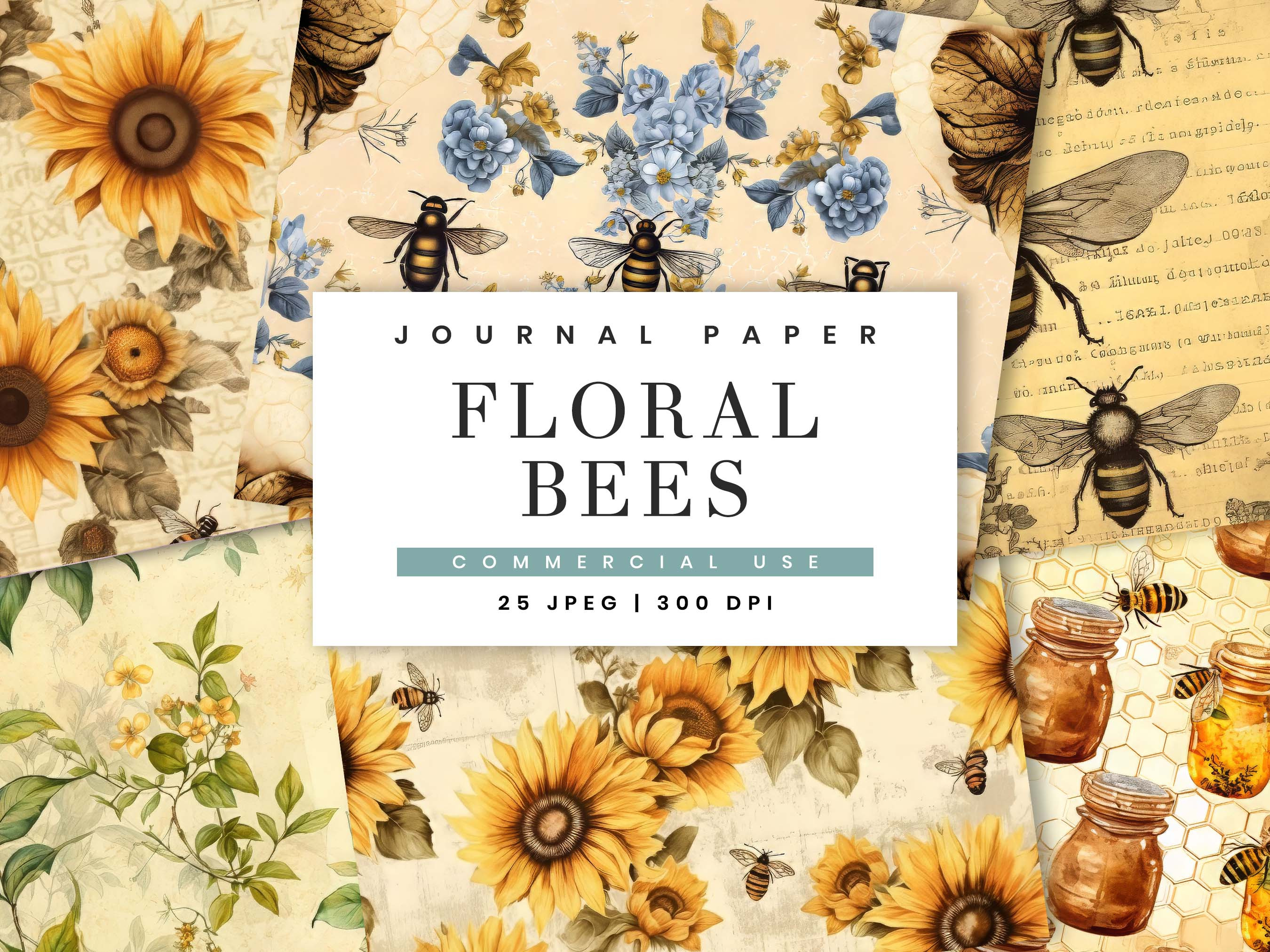 Neutral Bees Junk Journal Paper, a Background Graphic by BusyDaydesign