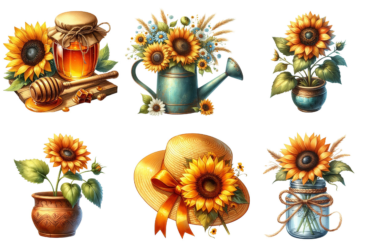 Watercolor Sunflower Sunny Day png, an Illustration by Watercolor design (Photo 2 of 4)