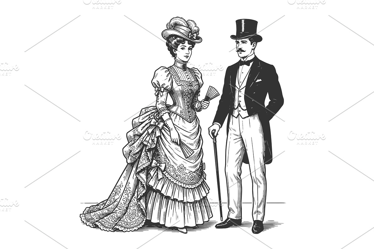 Elegant Victorian Couple in Formal, a Person Illustration by AlexArt
