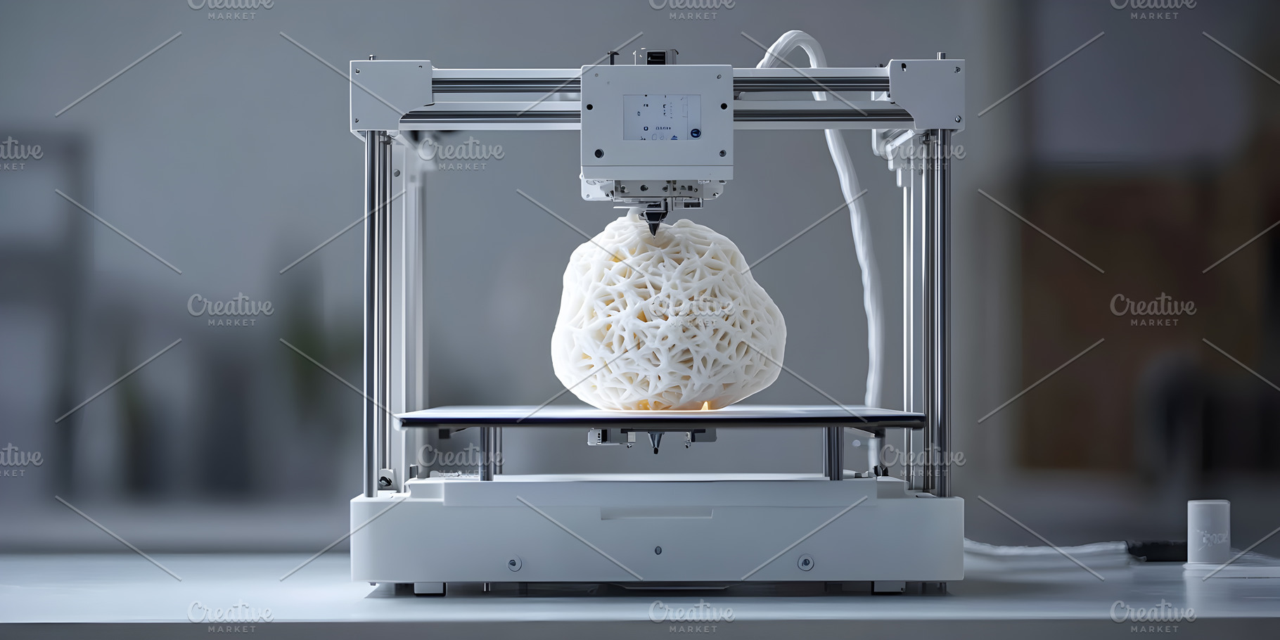 3D printer creating abstract white s, a Food & Drink Photo by Photostock