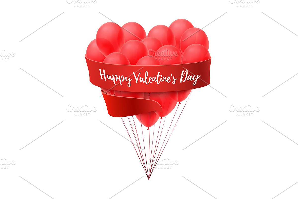 Ballons in form of heart with red ribbon., an Object Graphic by Aleksandrs