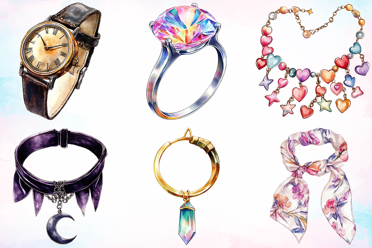 Watercolor Accessories Clipart PNG, an Object Illustration by Canvas Craft (Photo 3 of 3)
