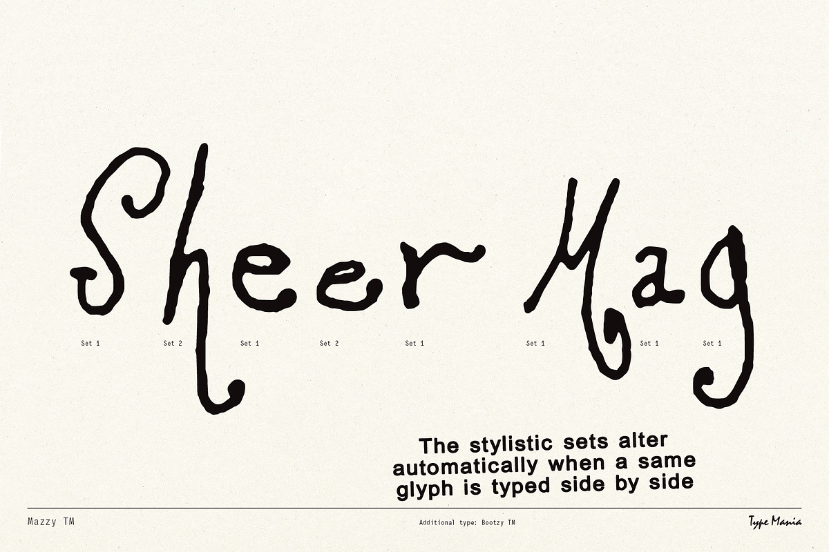 Mazzy TM – Alternative Script Font, a Script Font by Type Mania (Photo 5 of 10)