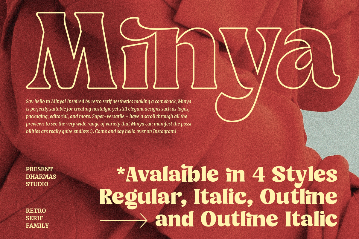 Minya - Retro Font (Outline Version), a Serif Font by Dharmas Foundry (Photo 4 of 15)