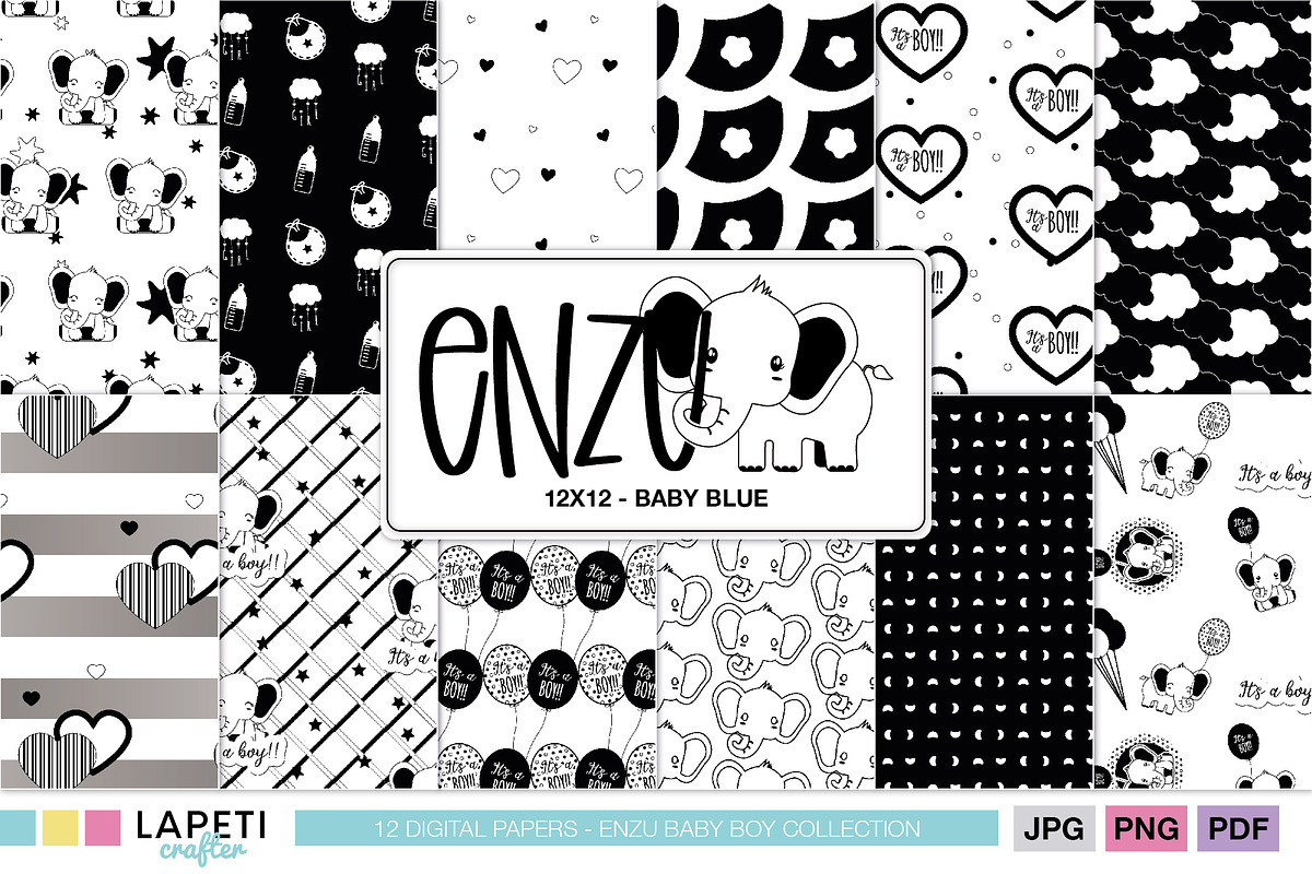 Elephant Digital Paper Pack, a Pattern Graphic by Lapeticrafter (Photo 1 of 5)