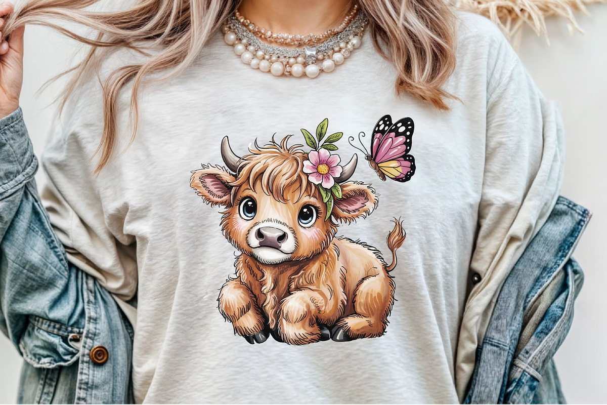 Cute Cartoon Highland Cow Butterfly, an Illustration by Sublimation Artist (Photo 7 of 9)