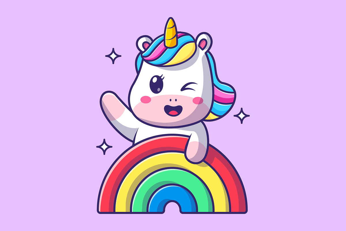 Cute Unicorn Waving Hand On Rainbow, an Animal Illustration by Catalyst Labs (Photo 2 of 3)