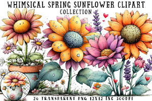 Whimsical Spring Sunflower Clipart, an Illustration by OK Design