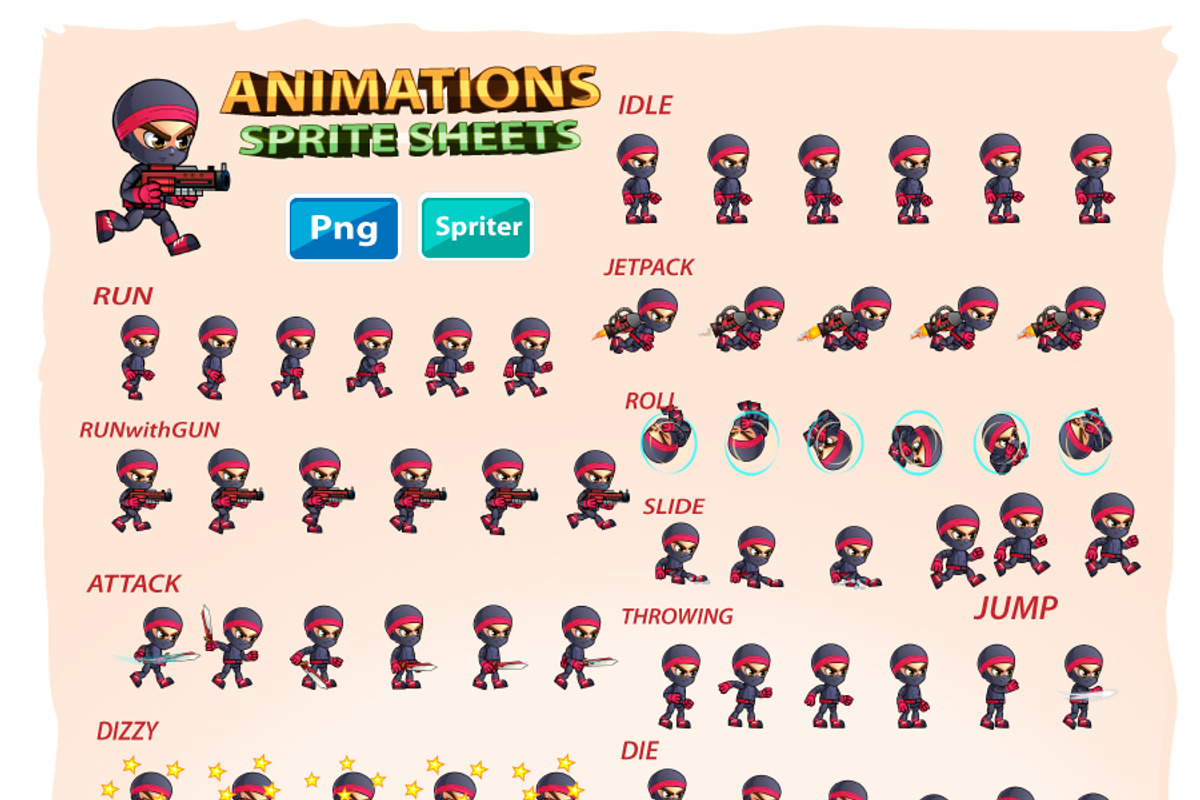Ninja 2D Game Character Sprites, an Illustration by DionArtworks (Photo 2 of 4)