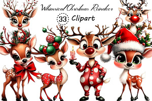 Whimsical Christmas Reindeer Clipart, an Illustration by Creative Art