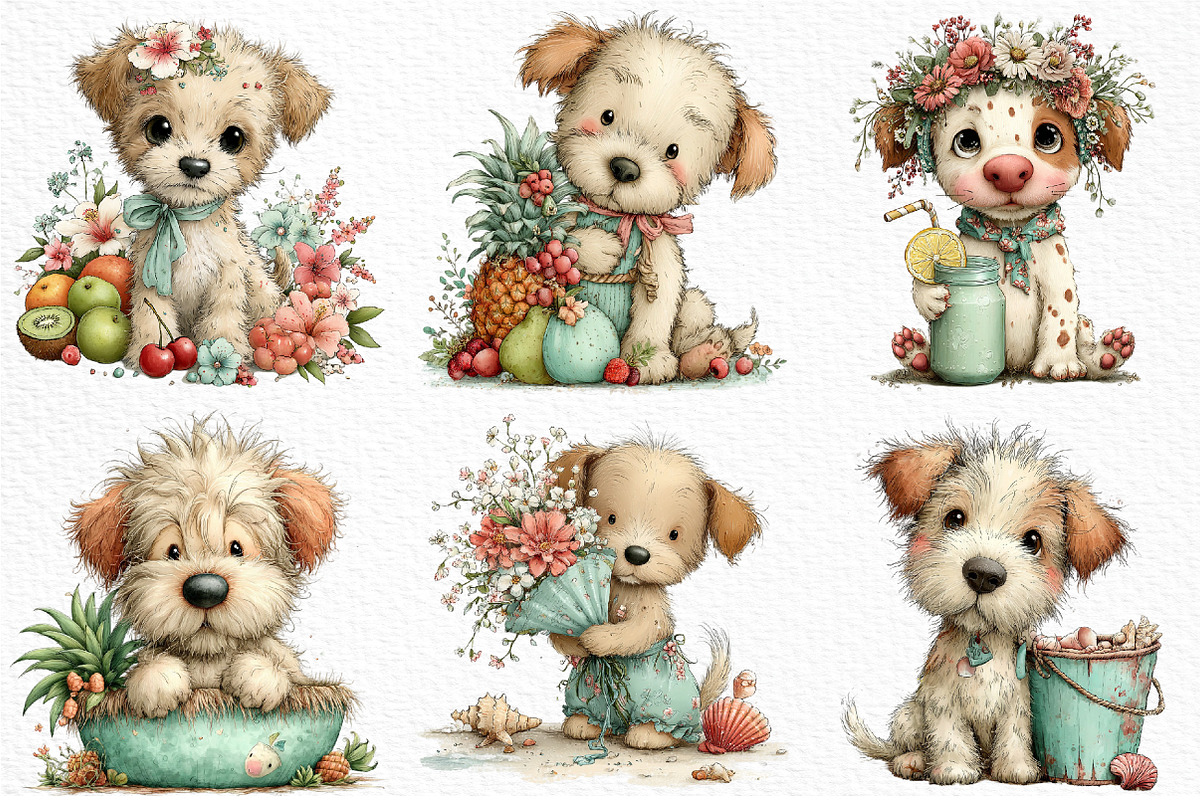 Whimsical Summer Dogs Clipart, an Illustration by Craft Nest (Photo 4 of 11)