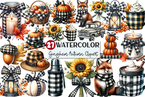 Watercolor Black Gingham Autumn Clip, an Illustration by Rose Art