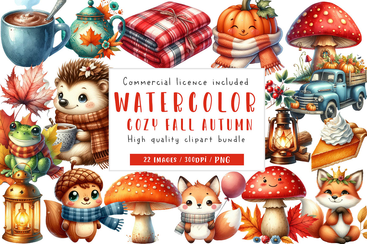 Kawaii Cozy Fall Autumn Clipart, an Illustration by CreationArt (Photo 1 of 5)