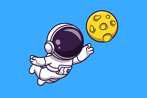 Astronaut Floating With Moon Cartoon