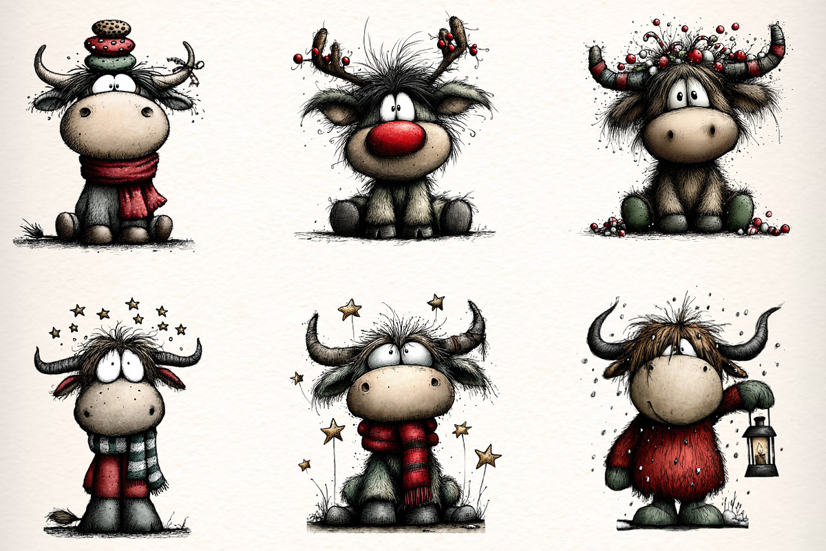 Christmas Highland Cow Clipart, an Illustration by Dream Creation (Photo 3 of 7)