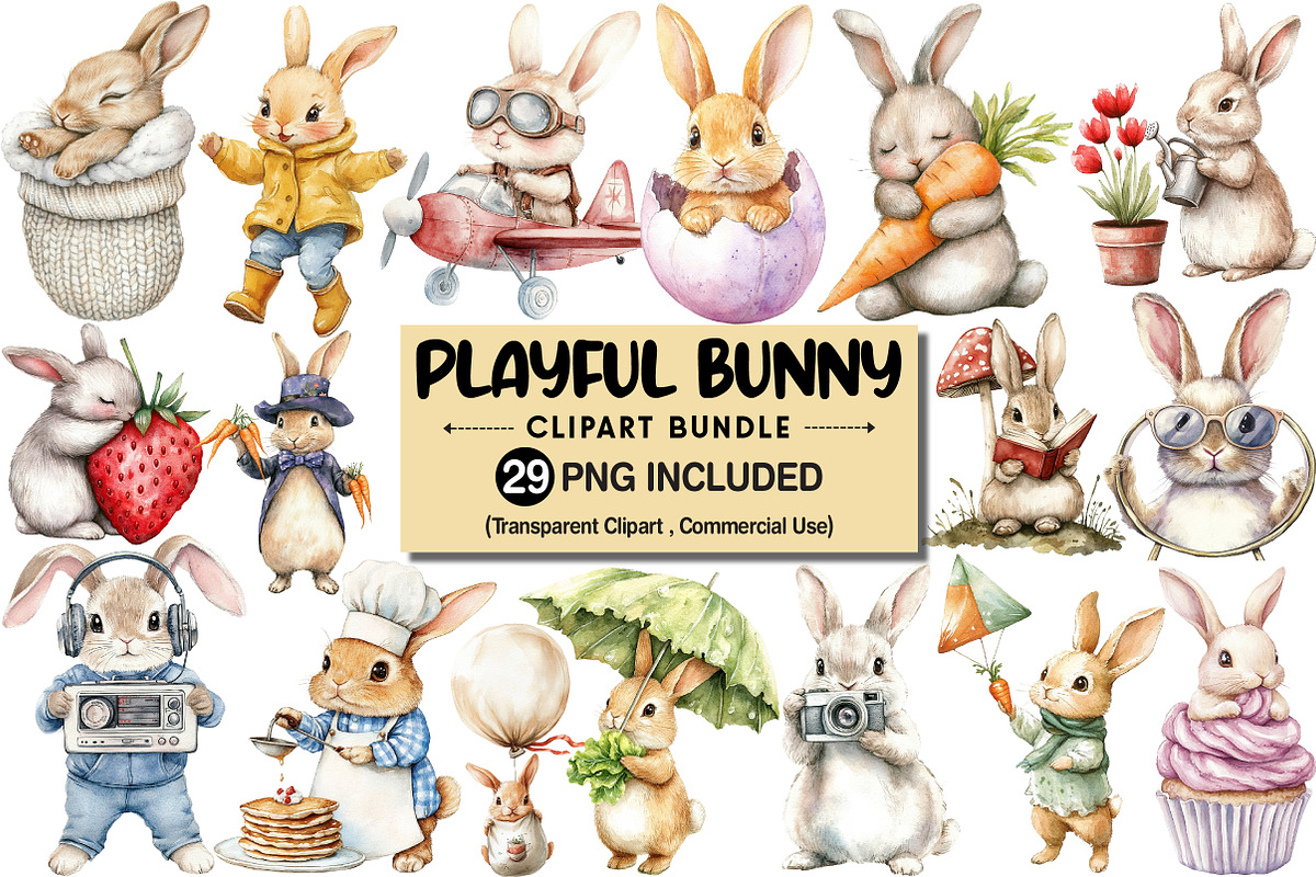 Cute Bunny Clipart Bundle, an Illustration by Pixels.Craft (Photo 1 of 7)