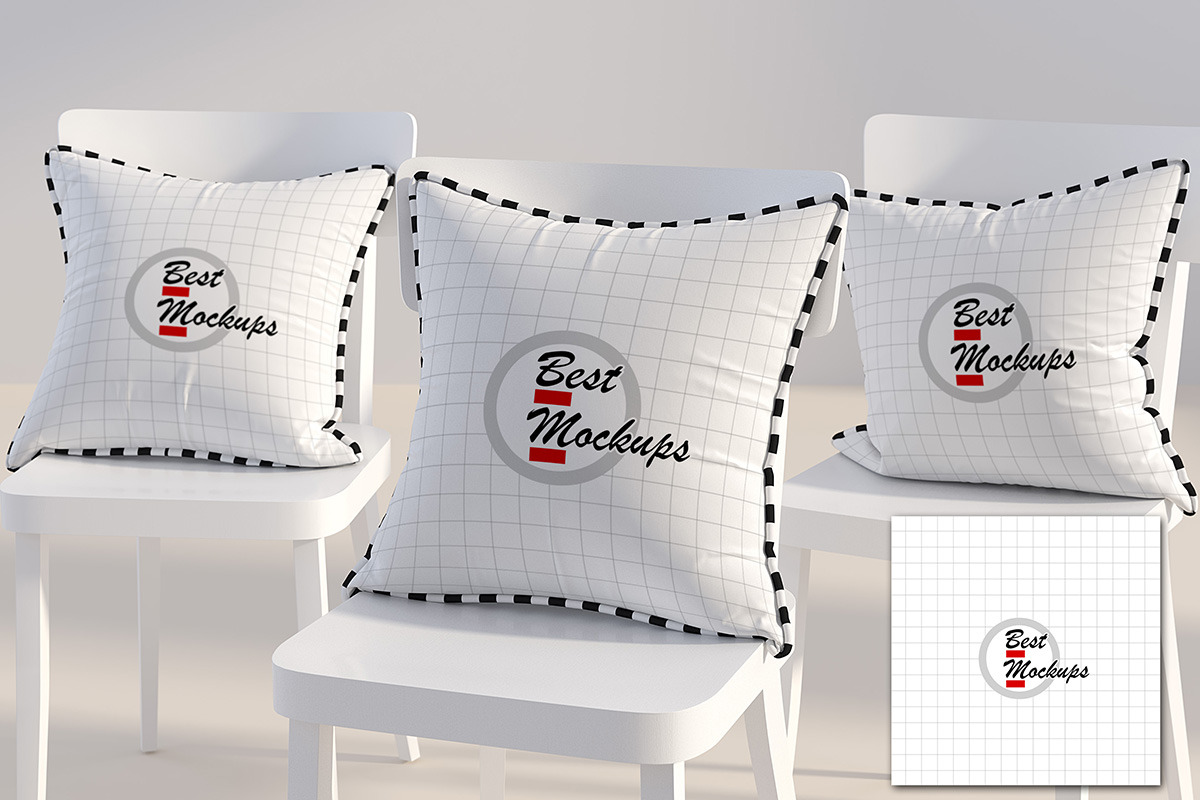 Three square PILLOWS mockup styled, a Product Mockup by BestMockups (Photo 2 of 2)