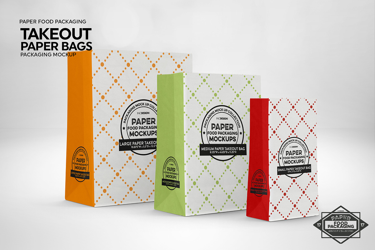 Paper Takeout Bags 3 Sizes Mockup, a Packaging Mockup by INCDesign (Photo 5 of 7)
