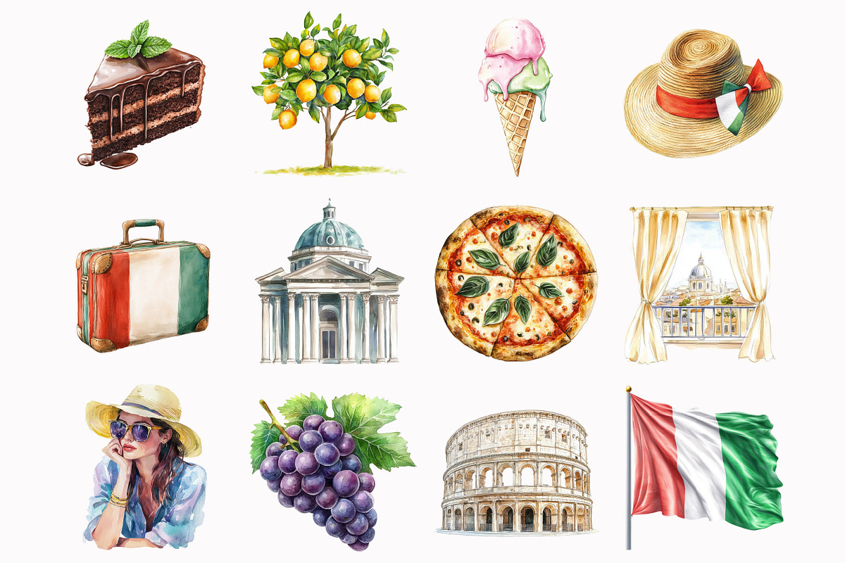 Watercolor Ciao Roma Clipart, an Illustration by Design Market (Photo 3 of 4)
