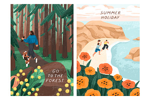 People In Nature Summer Cards Set