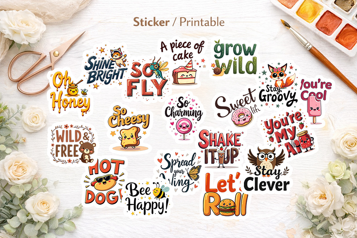 Retro Kawaii Quote Clipart Bundle, an Illustration by Artnoy (Photo 7 of 8)