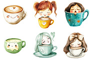 Watercolor Funny Girl Coffee Cup, an Illustration by DreamArtGraphic (Thumbnail 4 of 5)