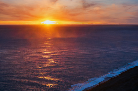 Picturesque autumn evening view to endless ocean  black volcanic, a Nature Photo by YuriyB