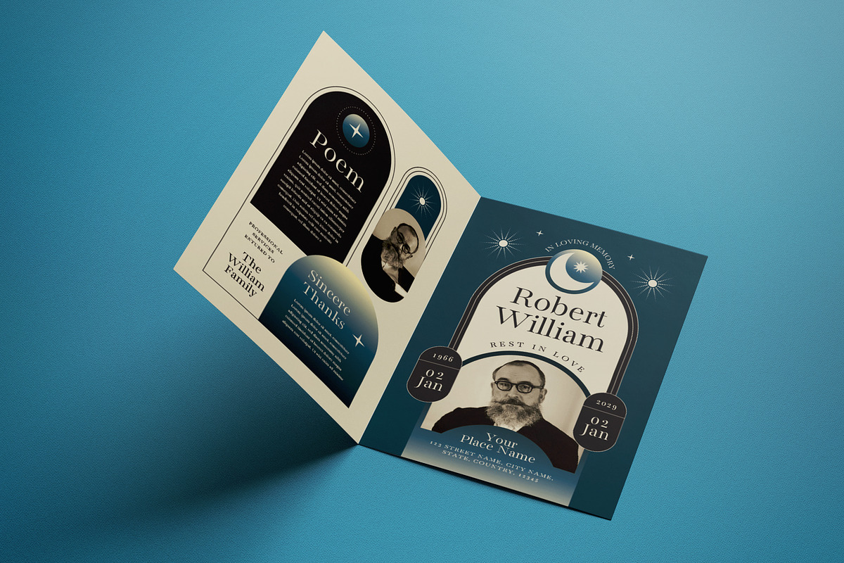 Elegant Mystical Funeral Program, a Card Template by graphicook (Photo 3 of 3)