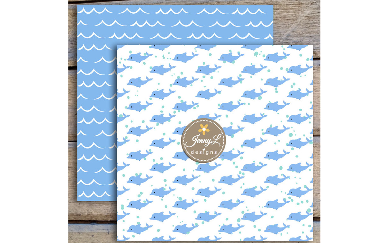 Dolphin Digital Paper & Clipart, a Pattern Graphic by JennyL Designs (Photo 3 of 5)