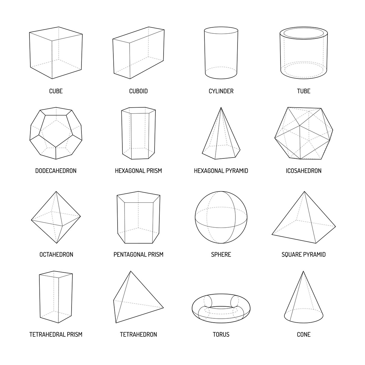 Basic stereometry shapes line set, a Solid Icon by Macrovector