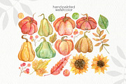 Watercolor Autumn Clipart. Pumpkin., a Decorative Illustration by OllyKo Art (Thumbnail 2 of 9)