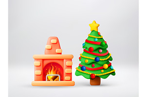 3D fireplace with burning fire and, an Object Illustration by Abscent