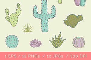 Cactus Plants Vector Clip Art