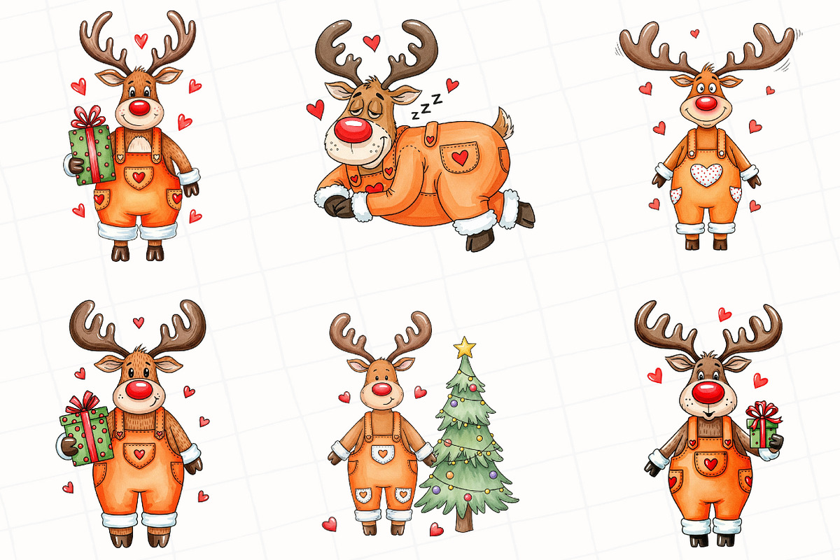 Quirky Christmas Reindeer Clipart, an Illustration by OK Design (Photo 3 of 5)
