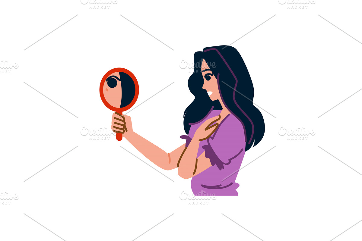 Woman admiring herself in the mirror, an Object Illustration by pikepicture