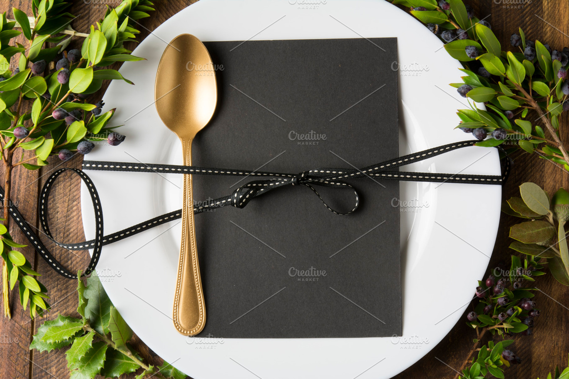 Menu place setting with empty card containing christmas, place, and setting, a Food & Drink Photo by SZ IMAGE