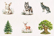Watercolor Woodland Animals Clipart, a Seasonal Illustration by CreationArt (Thumbnail 2 of 7)