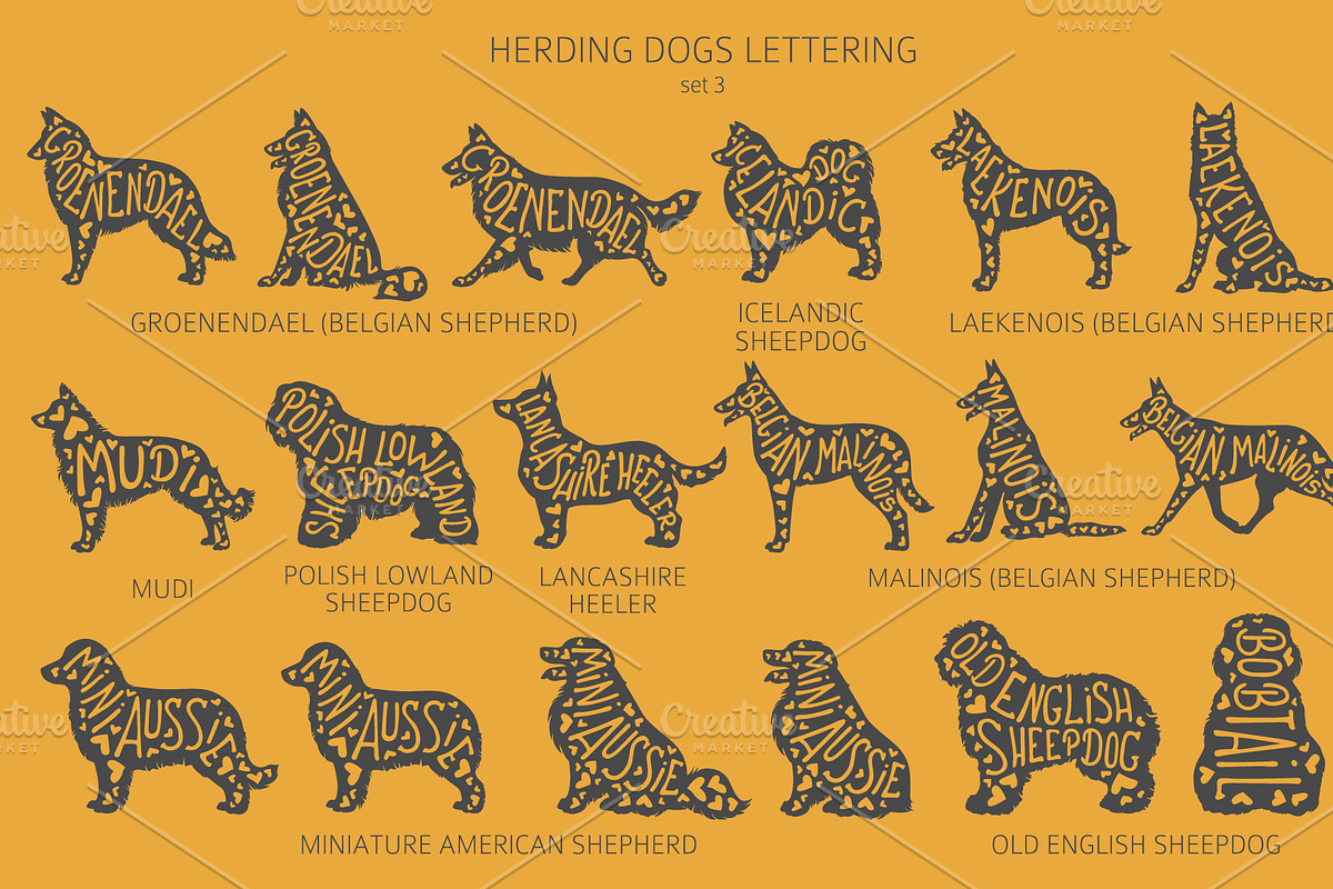 Herding dogs, Sheepdogs Silhouettes, an Animal Illustration by pet design shop (Photo 4 of 13)