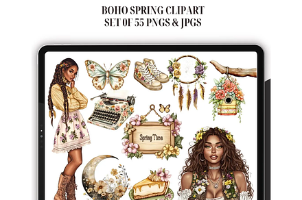 Watercolor Boho Spring Clipart