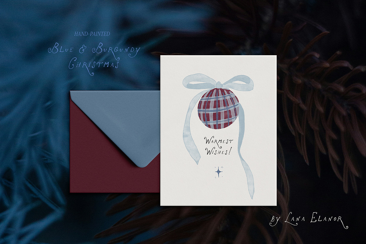 Hand-Painted Blue Burgundy Christmas, an Object Graphic by Lana Elanor (Photo 13 of 24)