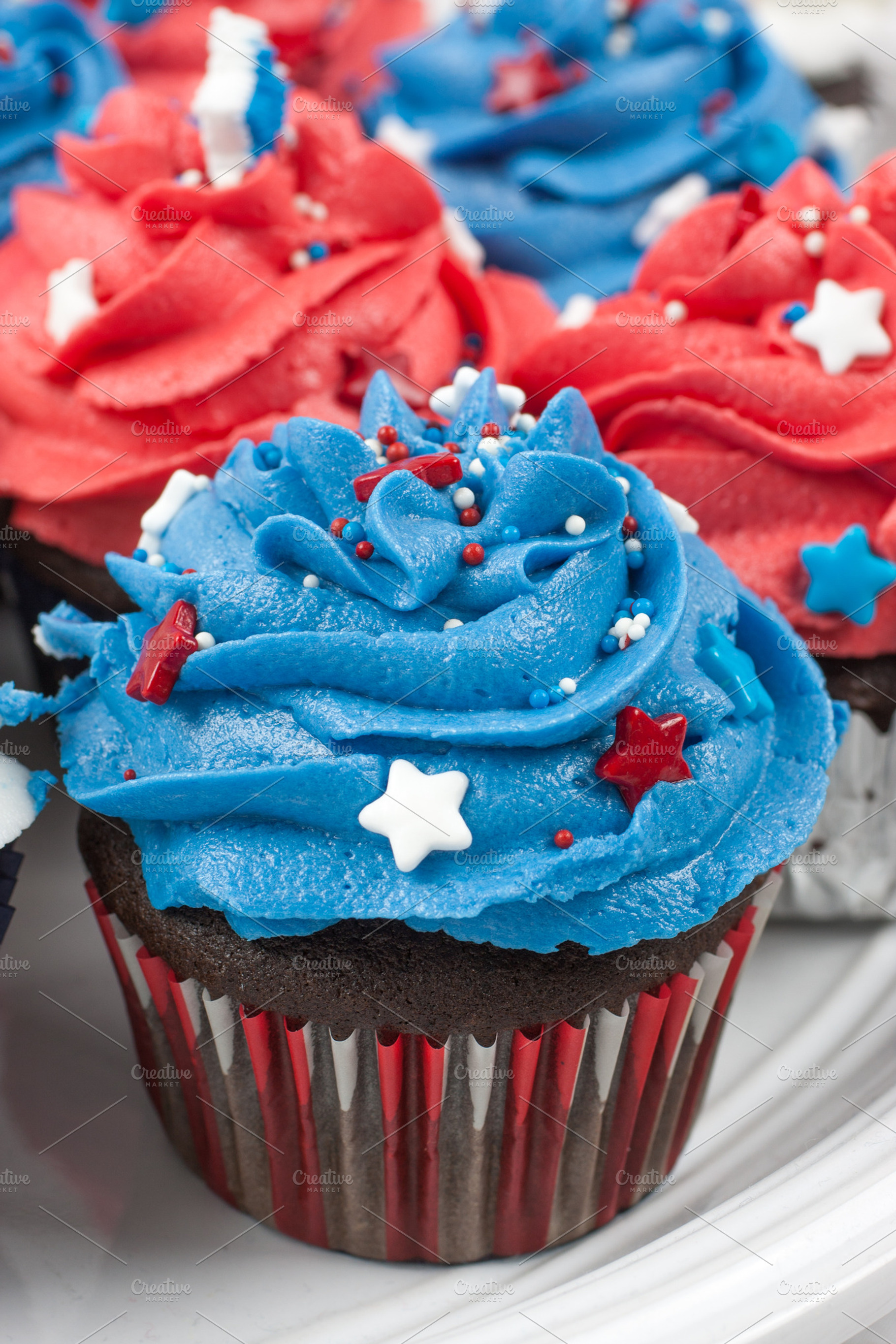 Patriotic chocolate cupcakes stock photo containing 4th of july and baked, a Food & Drink Photo by Southern Light