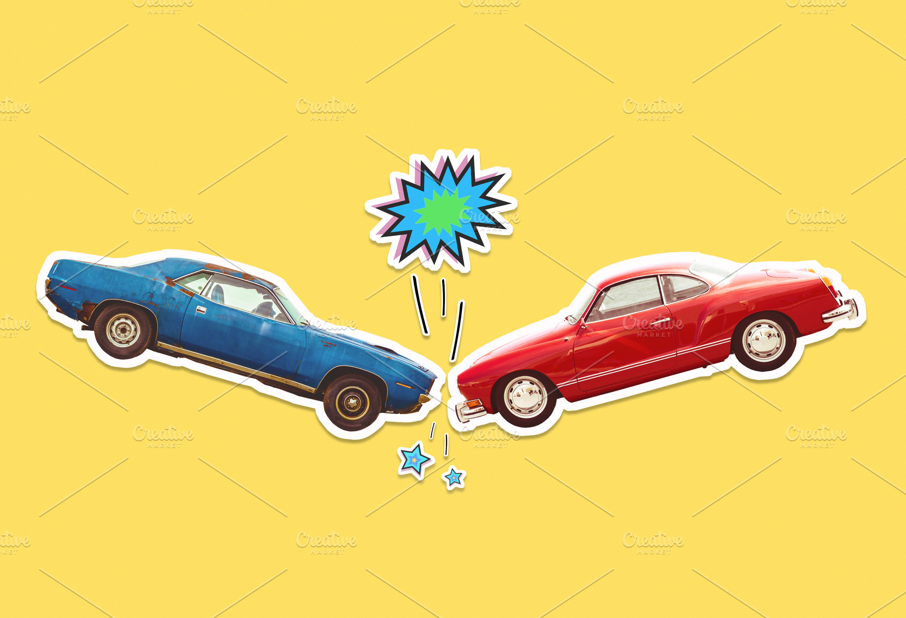 Vintage car crash illustration, a Transportation Photo by BOOCYS