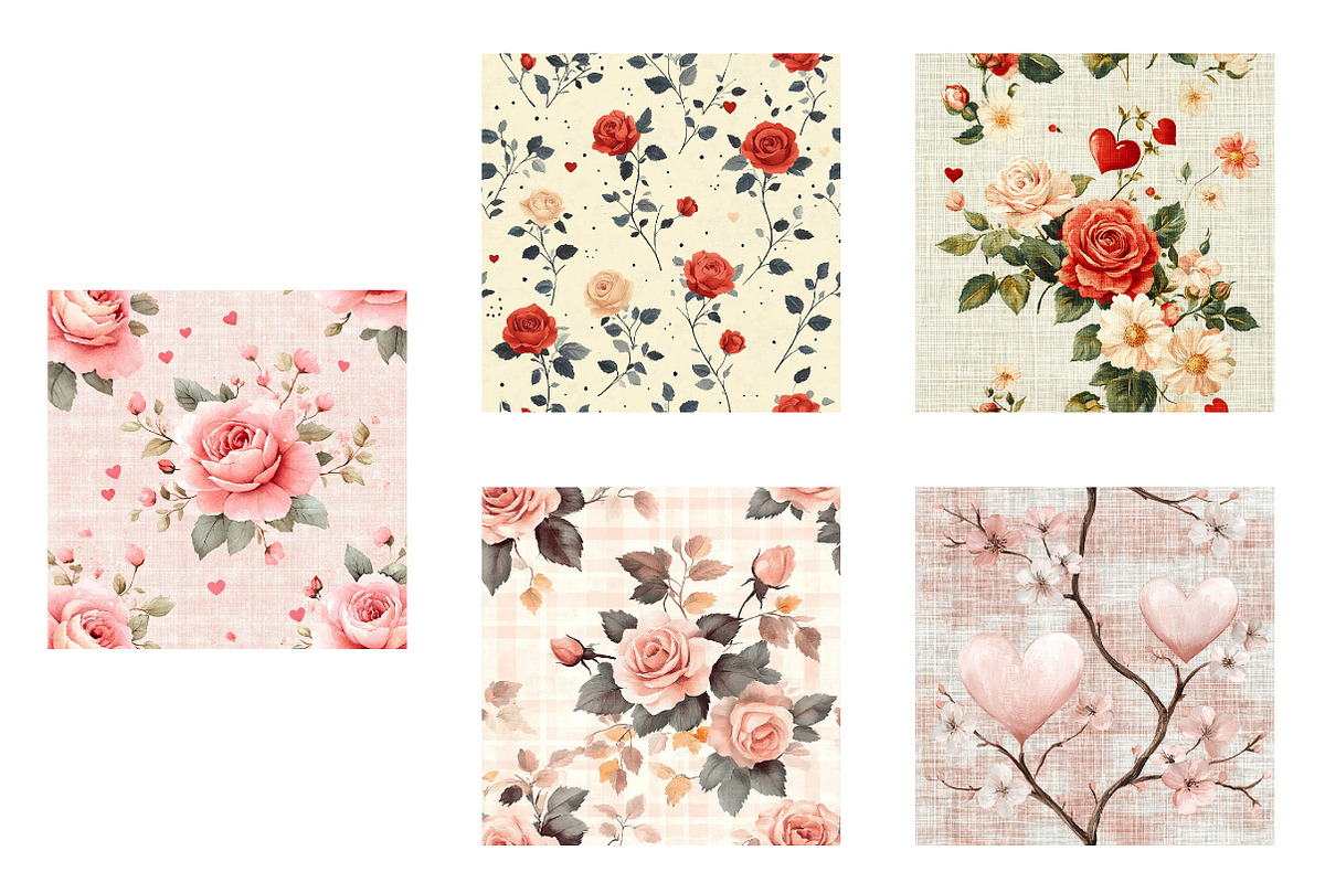 Valentines Rose Digital Papers, an Illustration by Designworld (Photo 3 of 4)