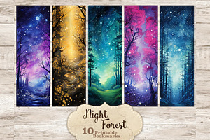 Night Forest Bookmarks, a Seasonal Illustration by GlamArtZhanna