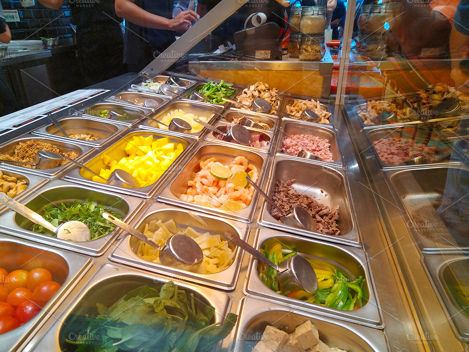 Self-service buffet with fresh salad options, a Food & Drink Photo by DanFLCreativo