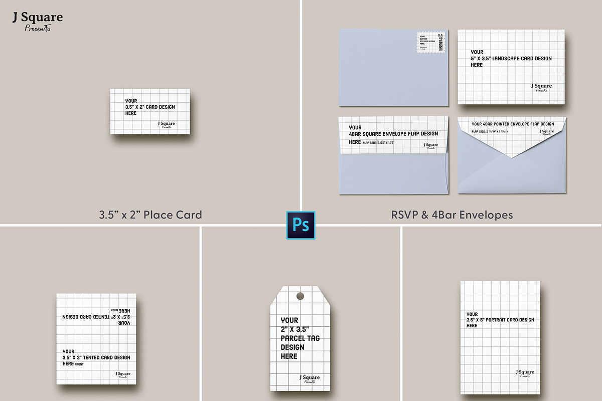 Invitation CardSet Flatlay Mockups, a Print Template by JSquarePresents (Photo 3 of 11)