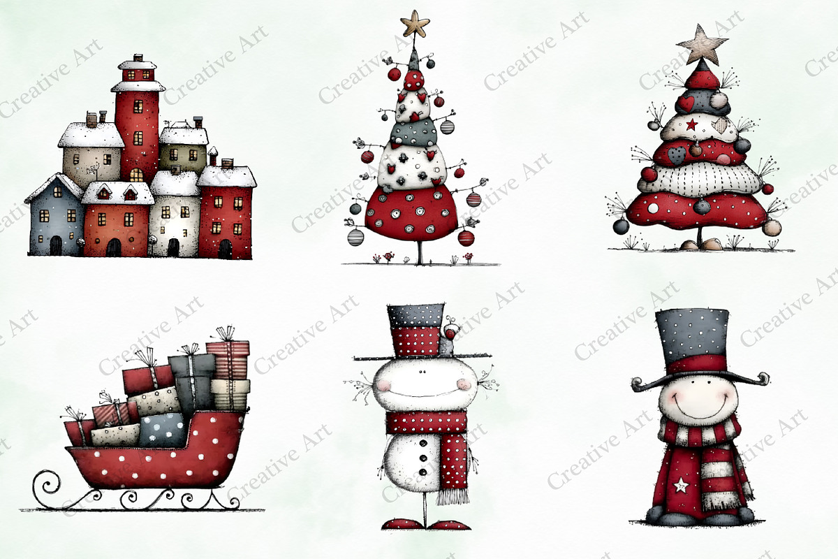 Whimsical Quirky Christmas Clipart, an Illustration by Creative Art (Photo 2 of 13)